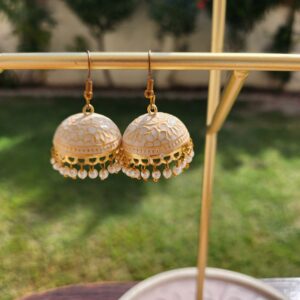 Medium Jhumka (White, Rose Gold)