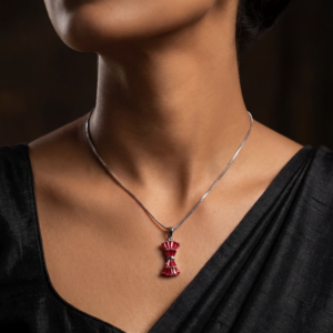 Bow Pendant set - Silver & Red