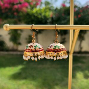 Medium Jhumka (Red, White, Green)
