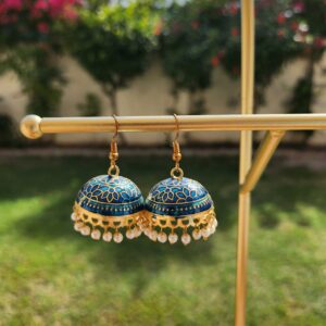 Medium Jhumka (Teal Blue)