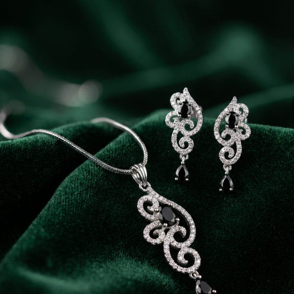 elegant pendant set black silver 2