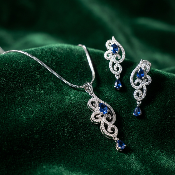 elegant pendant set blue silver 4